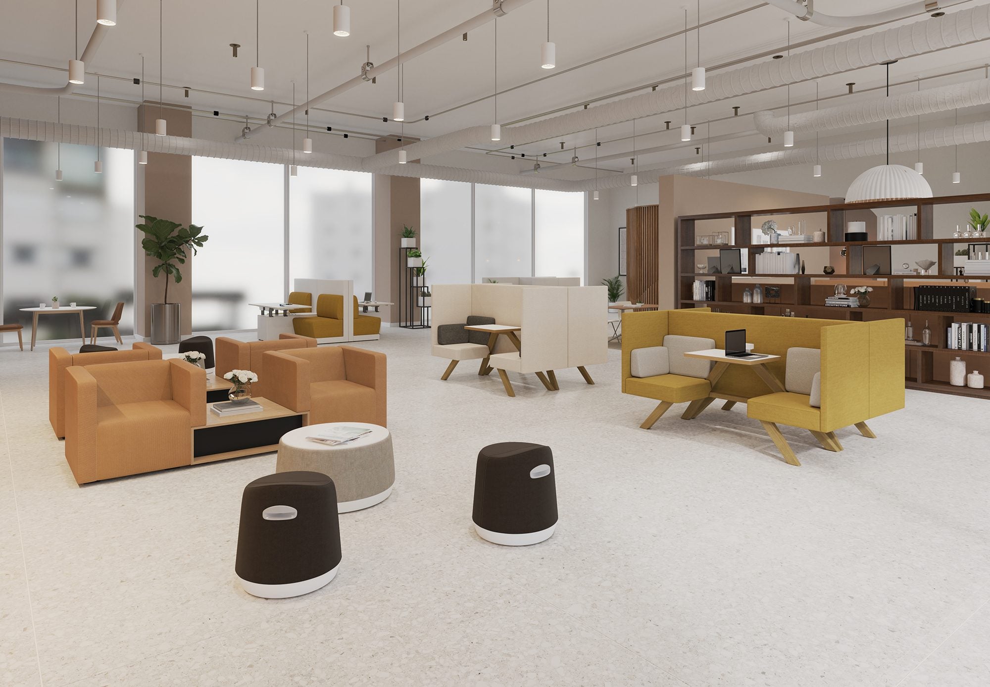 Fauteuils du fabricant Arcadia dans un aménagement d'une bibliothèque